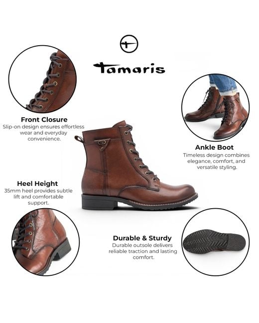 Tamaris Brown Leather Lace-Up Combat Boots