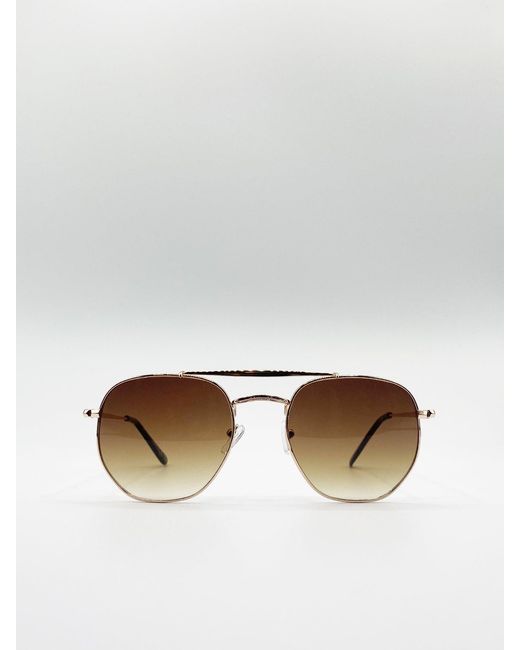 SVNX White Double Bridge Metal Sunglasses With Gradient Lenses for men