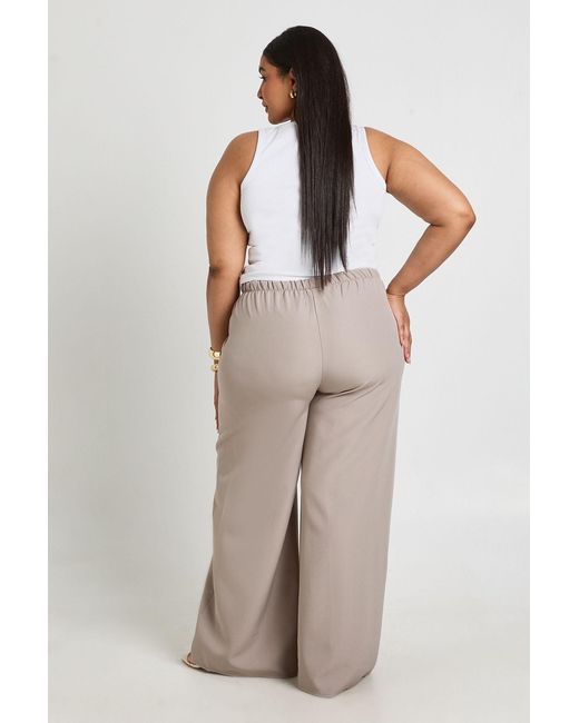 Boohoo Natural Plus Woven Elasticated Waist Drawstring Wide Leg Trouser