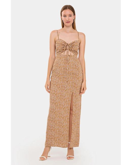 Hiccup White Floral Maxi Dress With Bust Cut-Out
