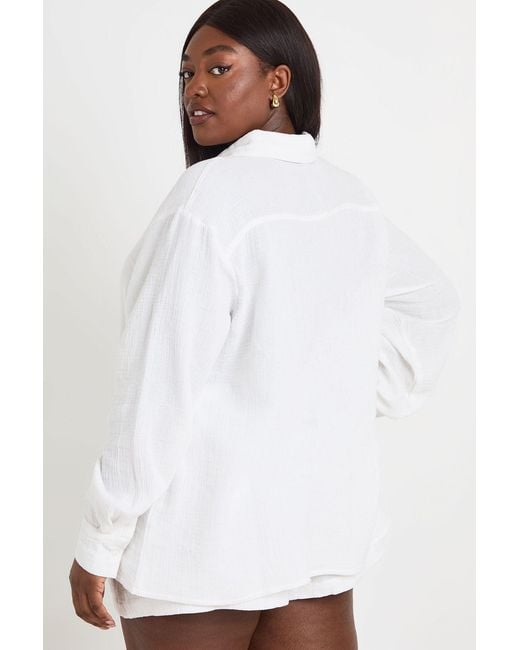 Boohoo White Plus Oversized Long Sleeve Shirt