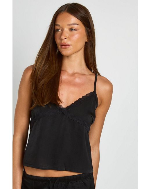 Boohoo Black Bridal Lace Detail Satin Cami & Trouser Pyjama Set