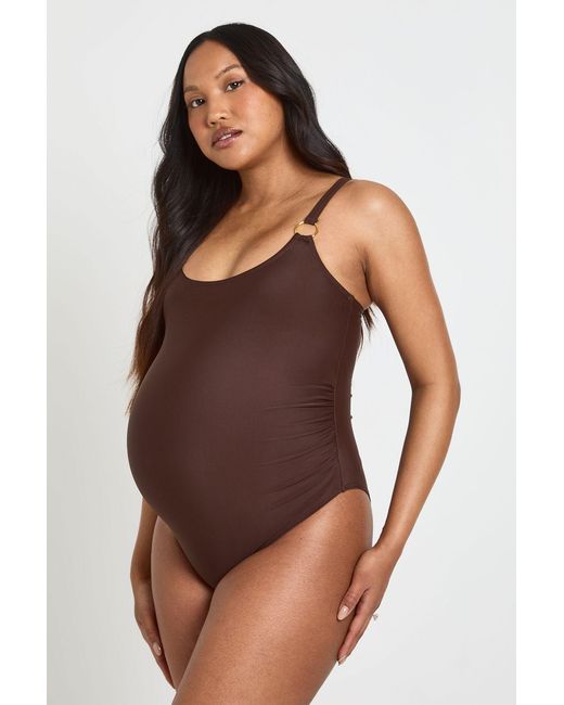 Boohoo Brown Maternity Trim Detail Scoop Neck Swimsuit