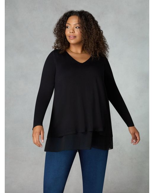 Live Unlimited Black Chiffon Split Back Overlay Tunic