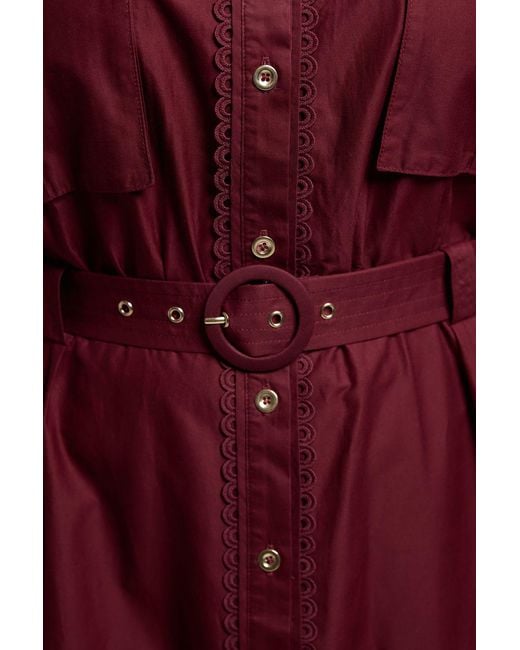 Karen Millen Red Plus Size Cotton Sateen With Lace Trim Pocket Detail Shirt Dress