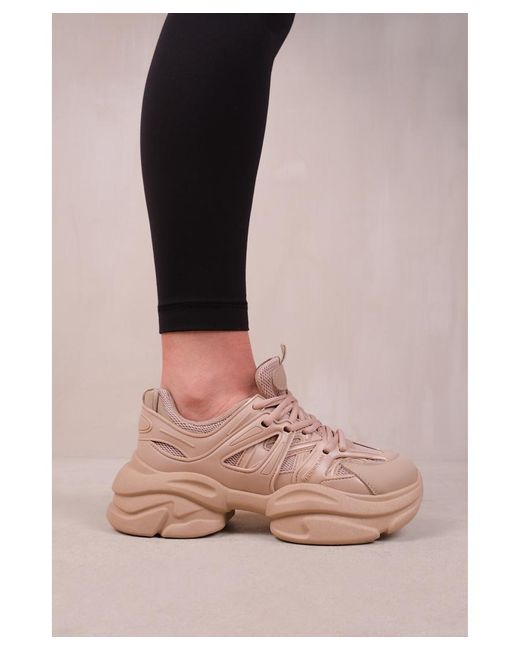 Where's That From Brown Illusion Chunky Sole Lace Up Trainers