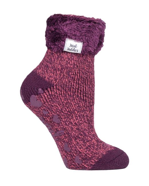 Heat Holders Purple Ladies Non Slip Thermal Low Cut Ankle Slipper Bed Socks With Grips