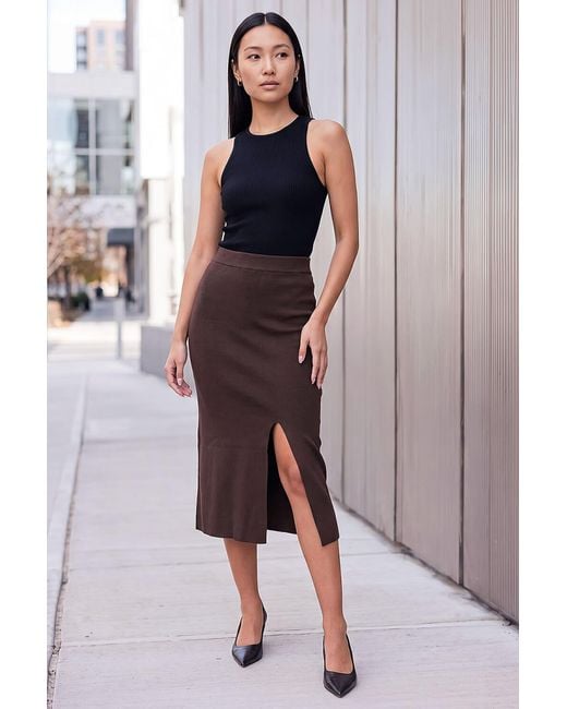 Roman Brown Side Split Knit Skirt
