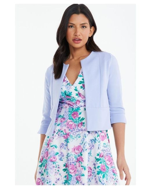 Quiz Split Sleeve Crop Jacket in Blue Lyst UK