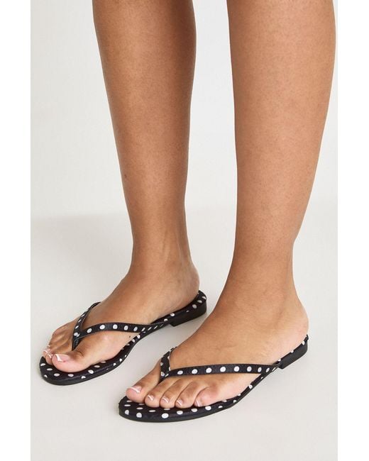 Boohoo Natural Satin Polka Dot Square Toe Flip Flops