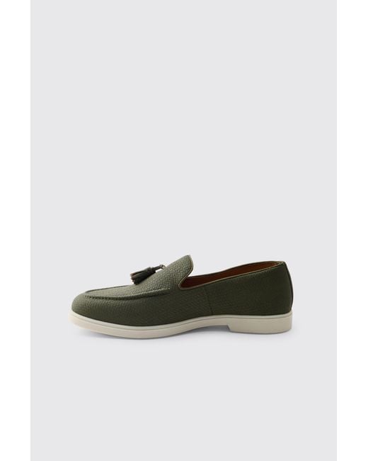 BoohooMAN Green Textured Tassel Pu Loafer for men
