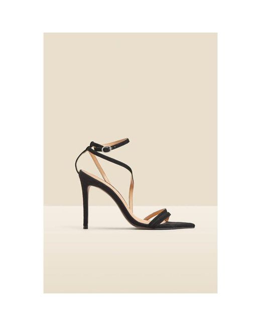 Sosandar Black Suede Multi Strap Pointed Toe Stiletto Heel Sandals