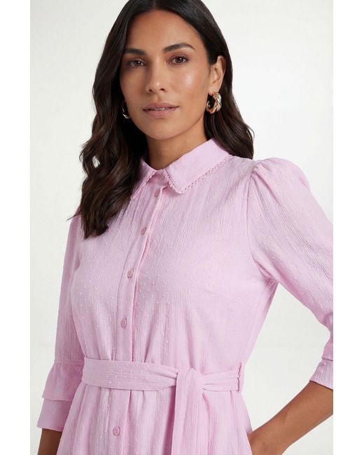 Wallis Pink Petite Cotton Dobby Ruffle Shirt Dress