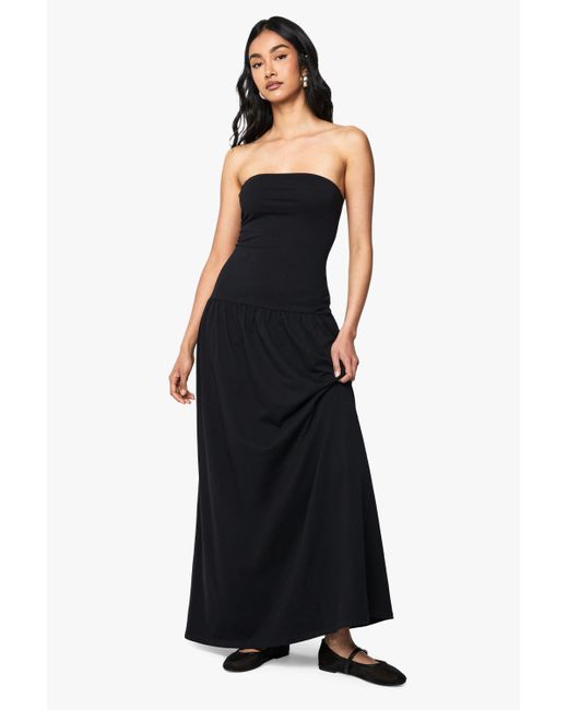 Boohoo Bandeau Dropped Waist Maxi Dress in Black | Lyst UK