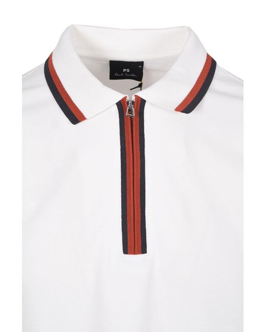 Paul Smith White Reg Fit Zip Polo Shirt Off Cotton for men