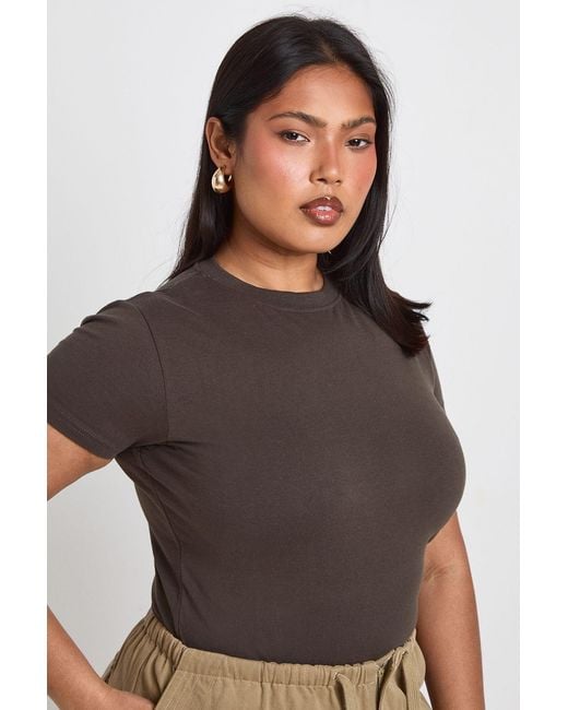 Boohoo Natural Plus Basic Short Sleeve Longline Fitted Top