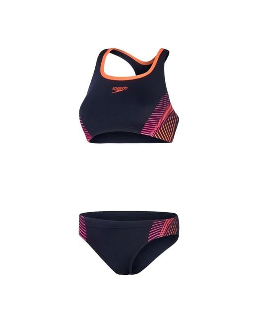 Speedo Blue Placement Evostripe Chevron Bikini Set