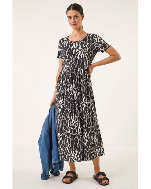 Roman White Animal Print Stretch Midi Dress