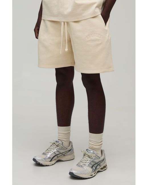 BoohooMAN Natural Heavyweight Embroidered Baggy Short for men