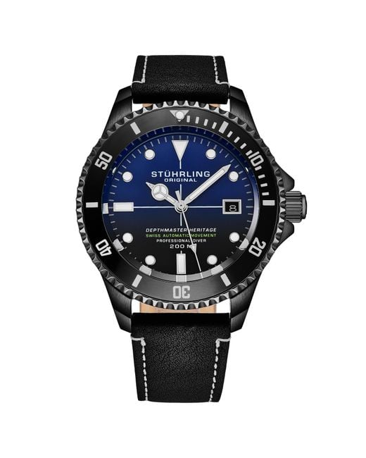 Stuhrling Black Swiss Automatic Depthmaster Heritage 883Hb 42Mm Diver for men