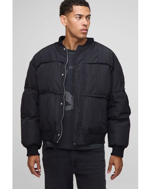 BoohooMAN Blue Oversized Fit Pleated Panel Bomber Jacket for men