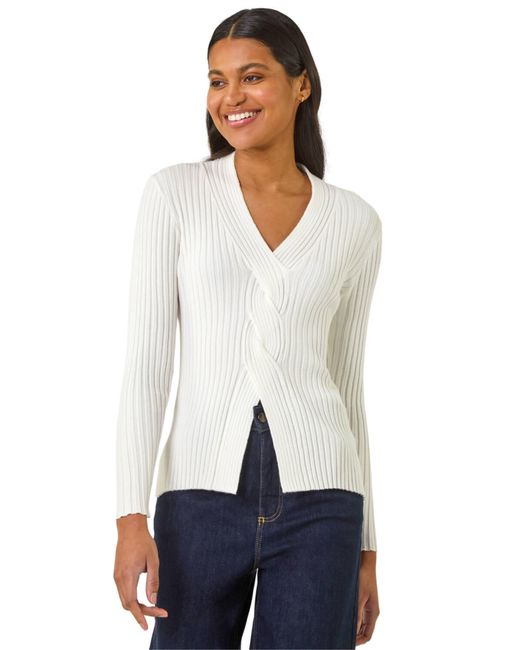 Roman White Cable Split Detail Rib Jumper