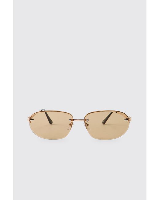 BoohooMAN White Rectangular Rimless Tinted Sunglasses for men