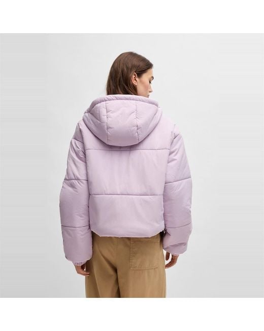 HUGO Purple Freya Hooded Neck Solid Patterned Puffer Jacket