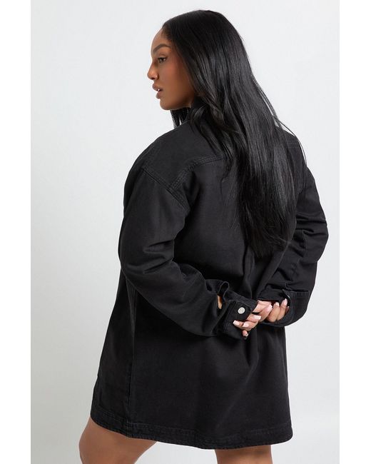 Boohoo Black Plus Denim Zip Up Shift Dress