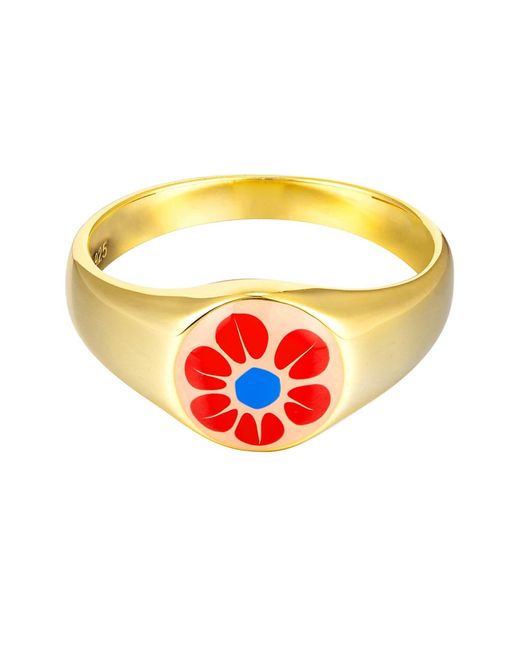 SEOL + GOLD Orange 18Ct Plated Enamel Signet Ring Sterling