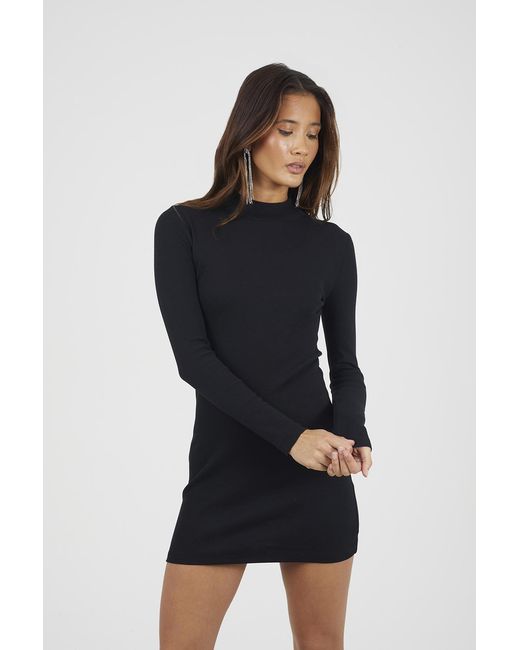 Brave Soul Black Ribbed Turtle Neck Mini Dress