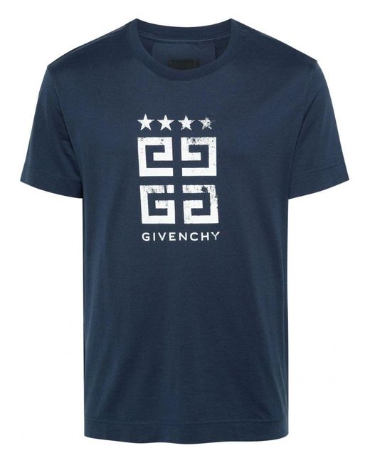 Givenchy 4g Stars Wit Logo Bedrukt T-shirt In Blauw in het Blue voor heren