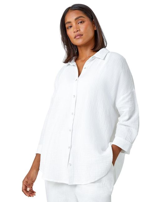 Roman White Cotton Textured Button Shirt