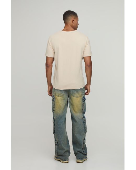BoohooMAN Green Washed Multi Cargo Belted Jeans for men