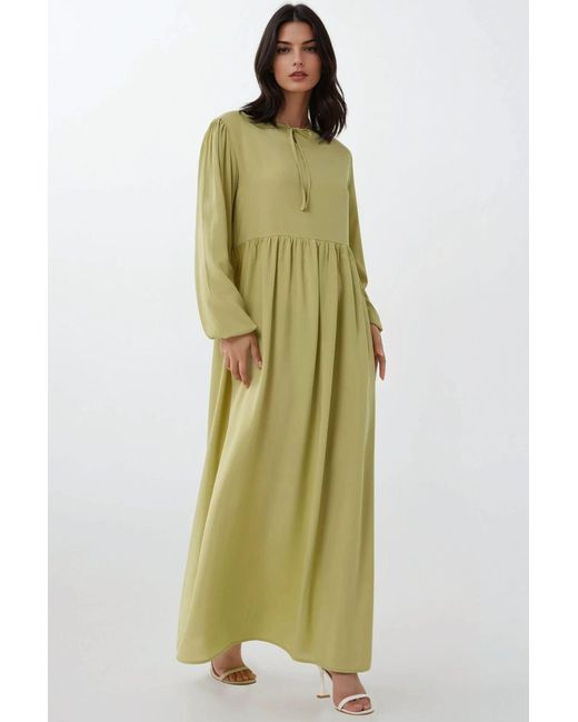 Hiccup Green Maxi Dress With A-Form Fit And Crew Neck