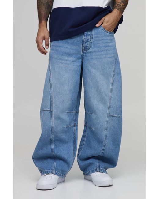 BoohooMAN Blue Washed Barrel Leg Jeans for men