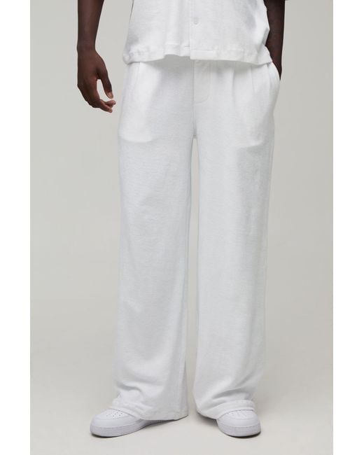 BoohooMAN Gray Baggy Fit Pleat Front Towelling Trouser for men