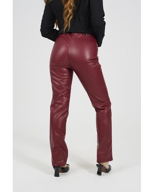 Brave Soul Red Faux Leather High Waisted Straight Leg Trousers