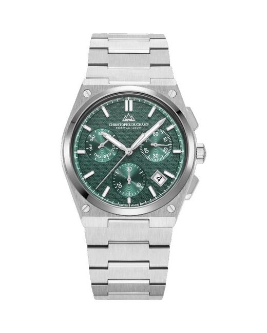Christophe Duchamp Gray Logo Textured Dial With Case And Strap for men