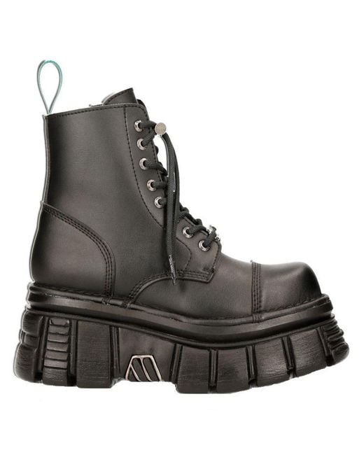 New Rock Black Vegan Leather Combat Platform Boots- Tankmili083-Vs2