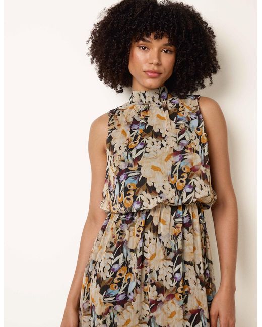 Blue Vanilla Natural Watercolour Printed Sleeveless Midi Dress