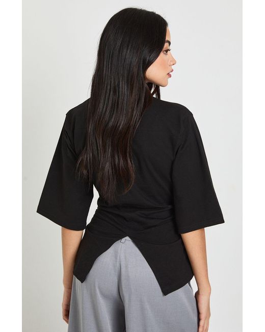 Boohoo Black Cinched Waist Half Sleeve T-Shirt