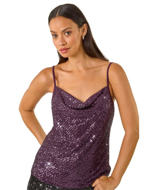 D.u.s.k Purple Cowl Neck Sequin Cami Top