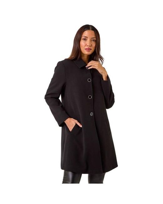 Roman Black Buttoned Swing Coat