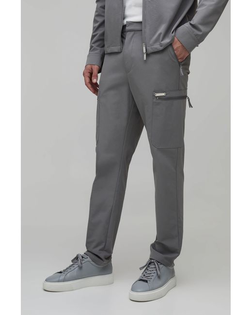 BoohooMAN Gray Slim Technical Cargo Trouser for men