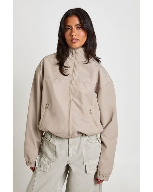 Boohoo Natural High Neck Zip Through Lightweight Jacket
