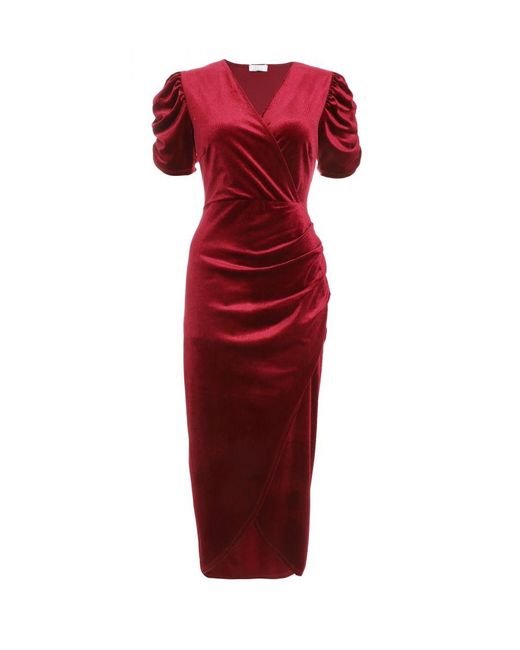 Quiz Red Berry Velvet Wrap Midaxi Dress