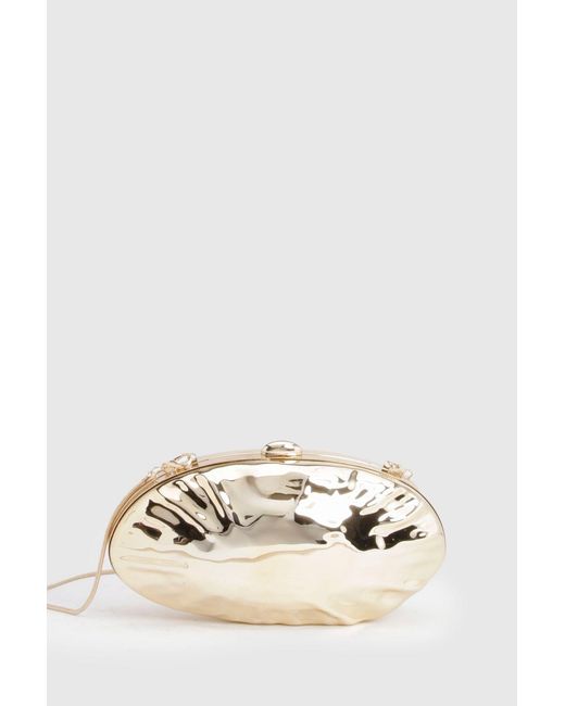 Boohoo Natural Metallic Hard Shell Clutch Bag