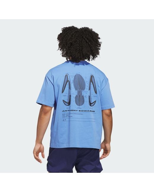 Adidas Originals Blue Anthony Edwards Gfx Schematic Tee for men