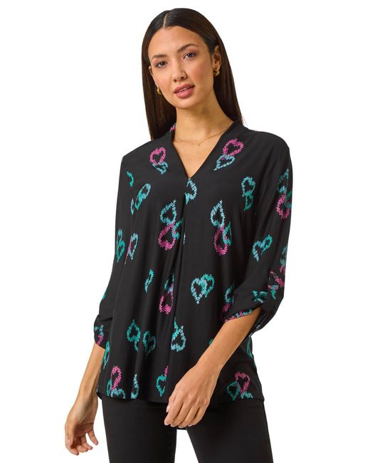 Roman Black Heart Print Longline Blouse